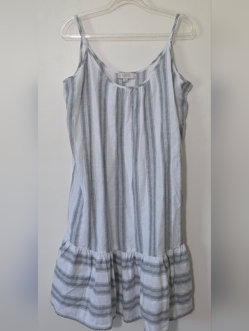 Loft Sundress Linen Viscose Boho Babydoll Stripes Beachy Vacation Sz Medium